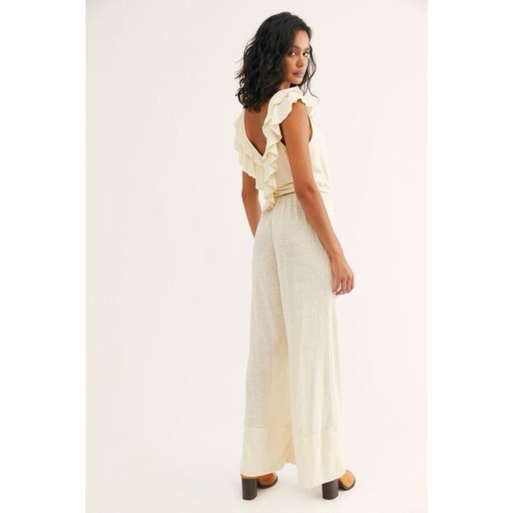Free People Beach Calluna Jumpsuit Sleeveless Wide Leg Linen Blend Ivory Large - Picture 3 of 7